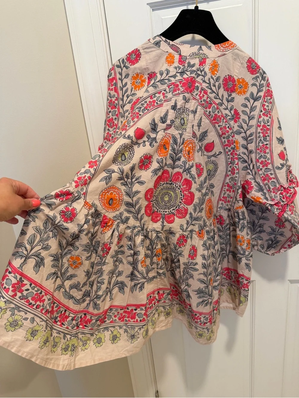 Free People Avery Tunic Puff Sleeves Cinched Waist Floral Peasant Statement Top
